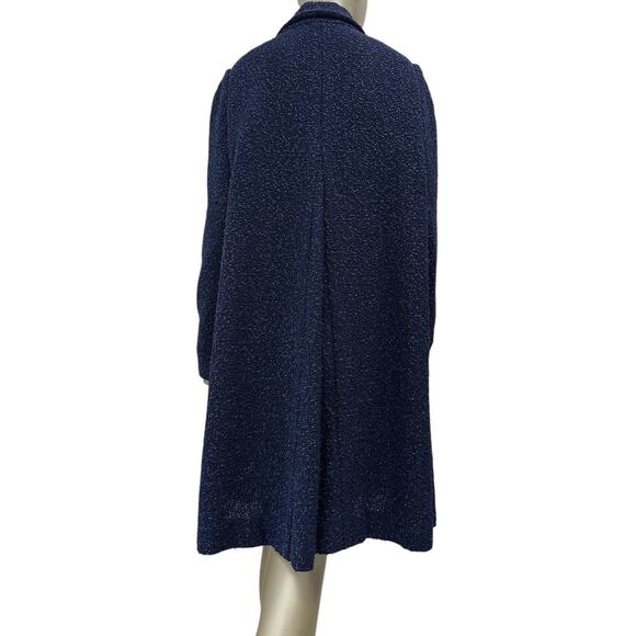 Elegant Chanel Navy Blue Tweed Mid-Length Coat - Size 50 - Picture 2 of 8